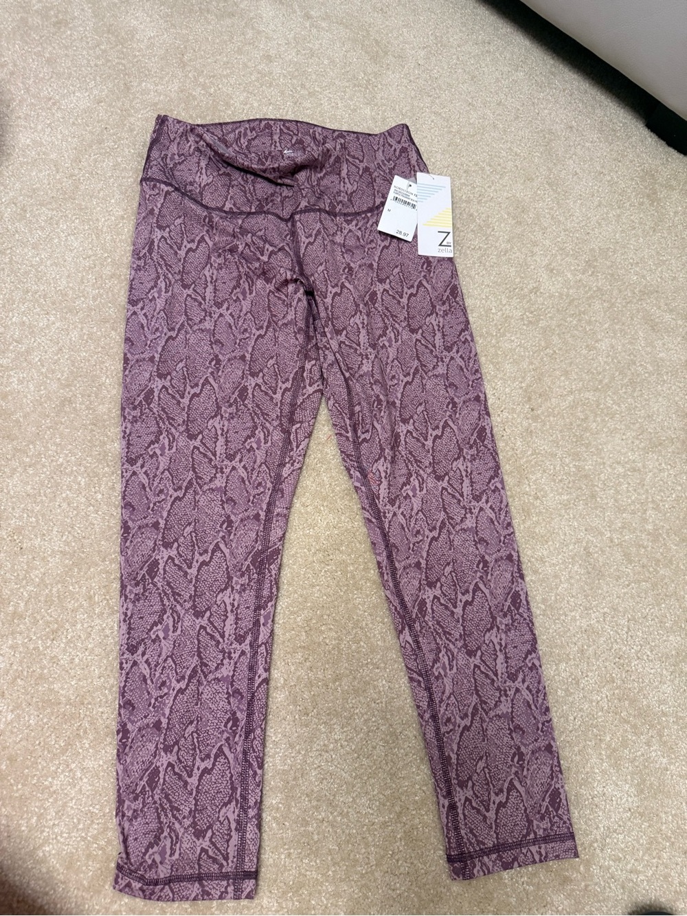 Zella Mauve Snake-Print High-Rise Leggings